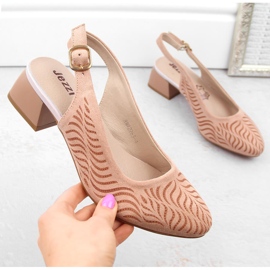 Women's suede full low-heeled sandals, pink Jezzi RMR2263-4 2