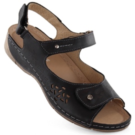 Comfortable women's leather sandals with velcro, black Helios 266-2.011 1 Comfortable women's leather sandals with velcro, black Helios 266-2.011 1