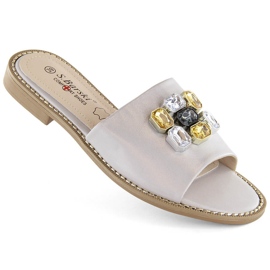 Women's comfortable silver slippers with zircons S.Barski 031 1