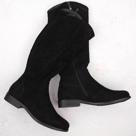Women's boots suede openwork black S.Barski HY66-150 1