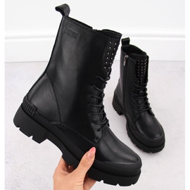 Leather women's work boots with rivets black Big Star OO274A269 1
