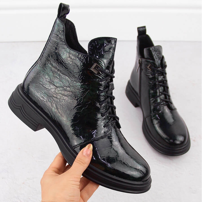 Women's patent leather ankle boots green D&A S.Barski Premium Collection LZ42-042 2 Women's patent leather ankle boots green D&A S.Barski Premium Collection LZ42-042 2