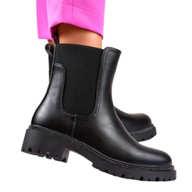 Women's insulated Chelsea boots with zircons, black RXJ-210B 1
