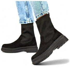 Women's suede ankle boots with a sock upper, black HB-175B 1