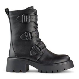 Women's high motorcycle boots with buckles, black GD-FL2206B 2