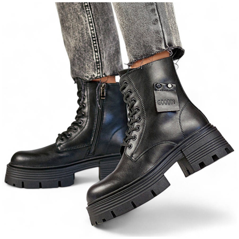 Women's leather workers on the platform, black GD-TL56B 1