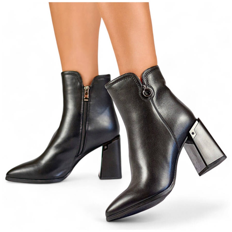 Women's pointed-toe insulated ankle boots, black GD-FL2084B 1