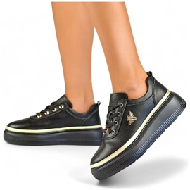 Leather women's sports shoes on the platform, black GD-XF120C-B 1