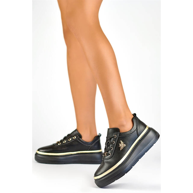 Leather women's sports shoes on the platform, black GD-XF120C-B 2