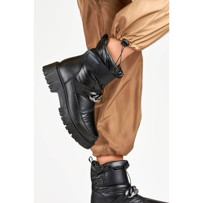 Women's snow boots with a velcro chain, black JH-5B 2
