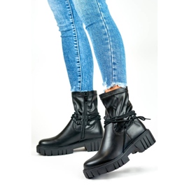 Women's ankle boots with an elastic upper, lace-up, black DE1127P-B beige 2