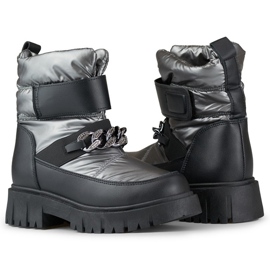Women's snow boots with a velcro chain, metallic silver, JH-5SI 2