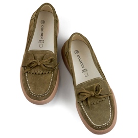 Women's leather moccasins khaki-green Goodin GD-SW4005KH 1