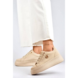 Beige women's sneakers with a thick sole TL251-10L/BE 2