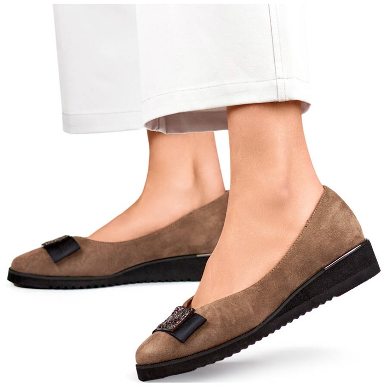 Women's suede wedge shoes with taupe decoration GD-FL766T beige 1