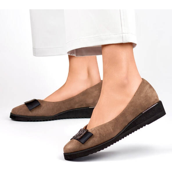 Women's suede wedge shoes with taupe decoration GD-FL766T beige 2