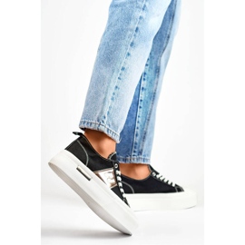 Low-top sneakers with a thick sole, black LY100B 2