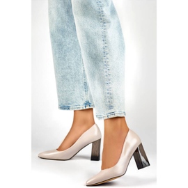 Women's pointed pumps with a high decorative heel, beige GD-FL486A-L.BE 2