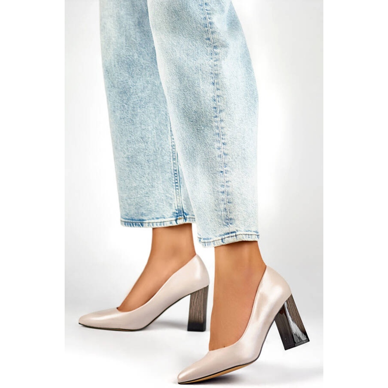 Women's pointed pumps with a high decorative heel, beige GD-FL486A-L.BE 2