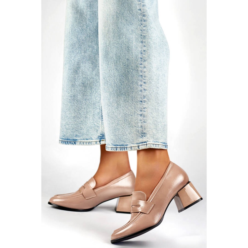 Women's beige patent high-heeled shoes GD-FL471BE 2