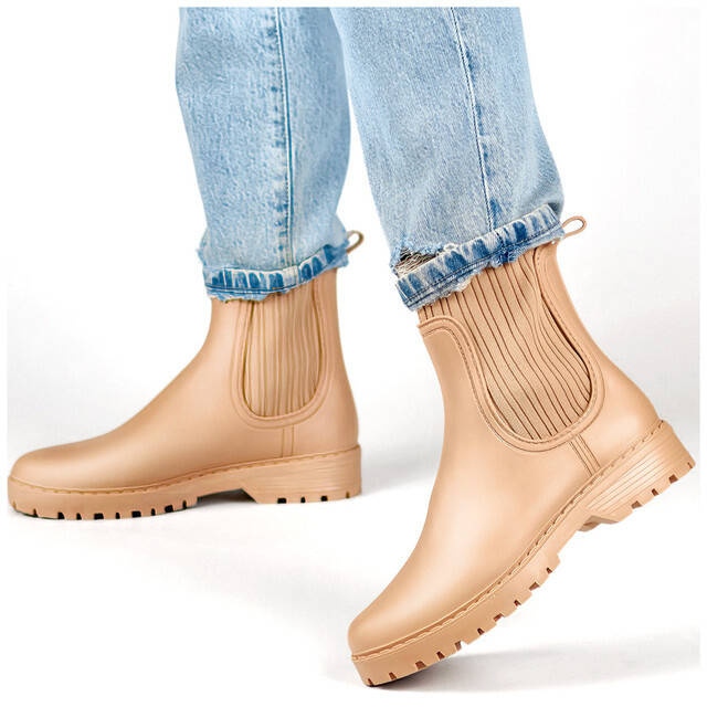 Women's Chelsea boots with elastic upper and sock, beige S27BE 1