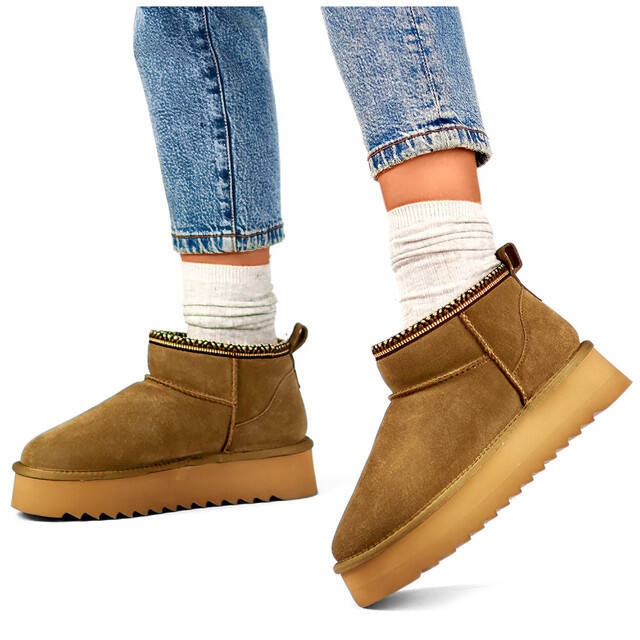 Women's leather boots, suede brown snow boots YU9001KH 1