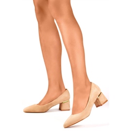 Women's pointed-toe pumps on a block, beige XR-103B-BE 2