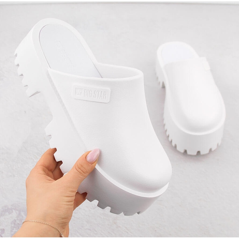 Women's white Big Star NN274015 flip-flops with a massive sole 1