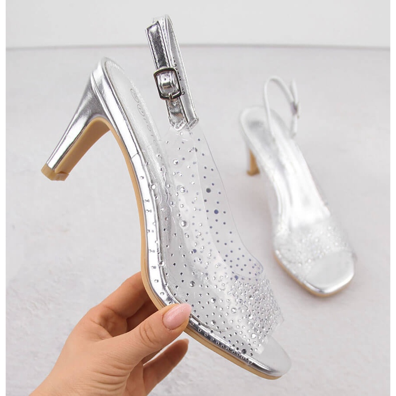 Women's transparent high-heeled sandals with silver zircons Potocki WS43317 1