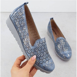 Women's shoes on the elevation of openwork gilded dormitories M. Daszyński MR1628-20 blue 1