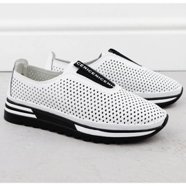 Women's leather shoes slipped openwork white s.barski LR51-672 2