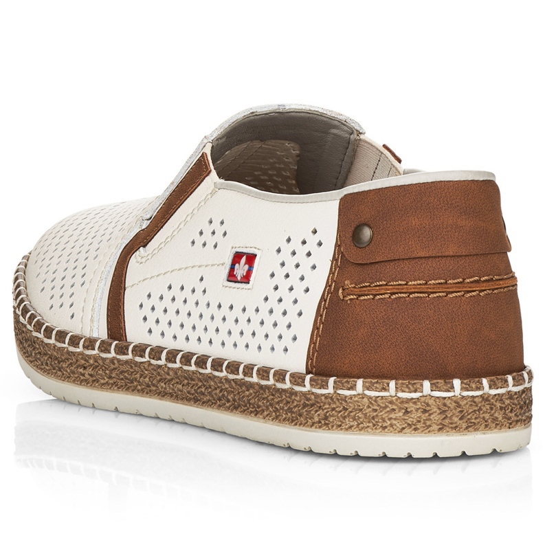 Men's openwork leather shoes, white rieker B5297-80 1