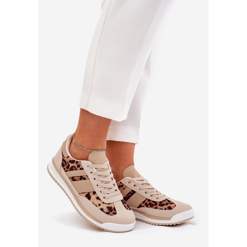 Sneakers sports shoes women's beige-brown leopard print 1