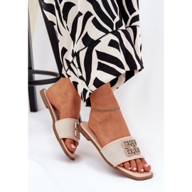 Elegant women's flip flops with flat -heed decoration beige 6