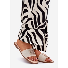 Elegant women's flip flops with flat -heed decoration beige 1