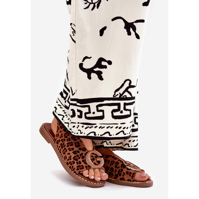 Flat sandals with decoration brown leopard print 1
