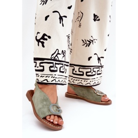 Flat sandals with a green ornament 2 Flat sandals with a green ornament 2