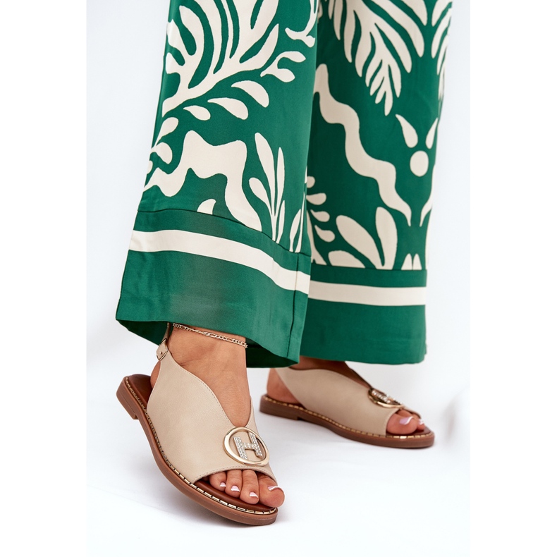 Flat elegant sandals with a beige decoration 2 Flat elegant sandals with a beige decoration 2