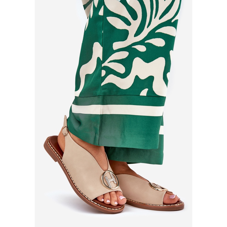 Flat elegant sandals with a beige decoration 1 Flat elegant sandals with a beige decoration 1