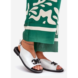 Flat -heeled sandals with an eco ornament silver leather 1
