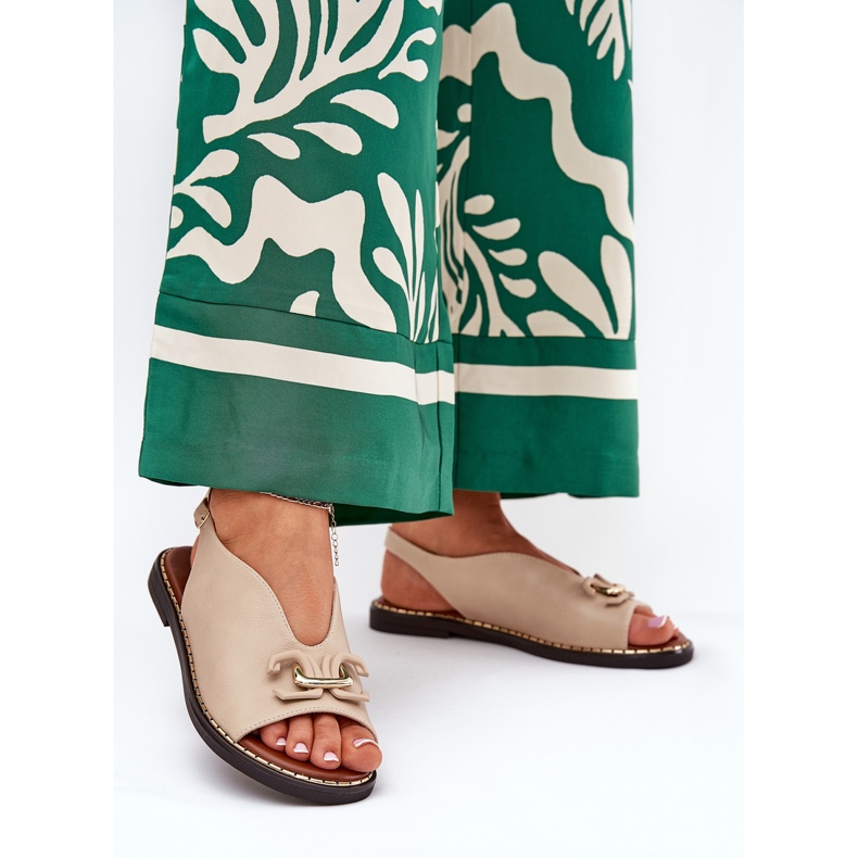 Flat -heeled sandals with an ornament of eco leather beige 2