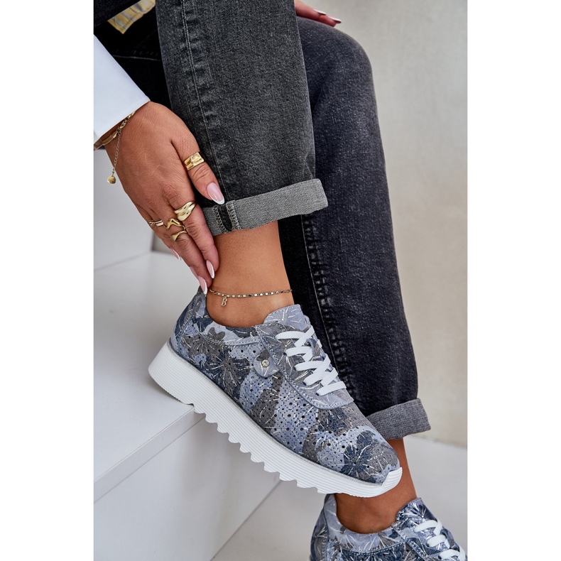 S.Barski Suede patterned sports shoes on a platform with D&amp;A LR51-635 glitter blue 1