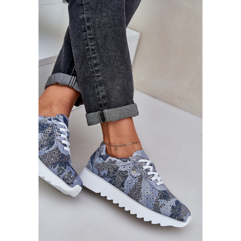 S.Barski Suede patterned sports shoes on a platform with D&amp;A LR51-635 glitter blue 2