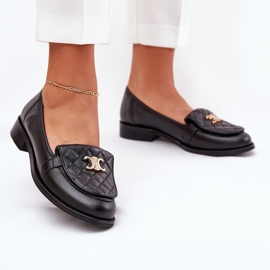 Leather loafers with a golden decoration Laura Messi 2927 black 2 Leather loafers with a golden decoration Laura Messi 2927 black 2