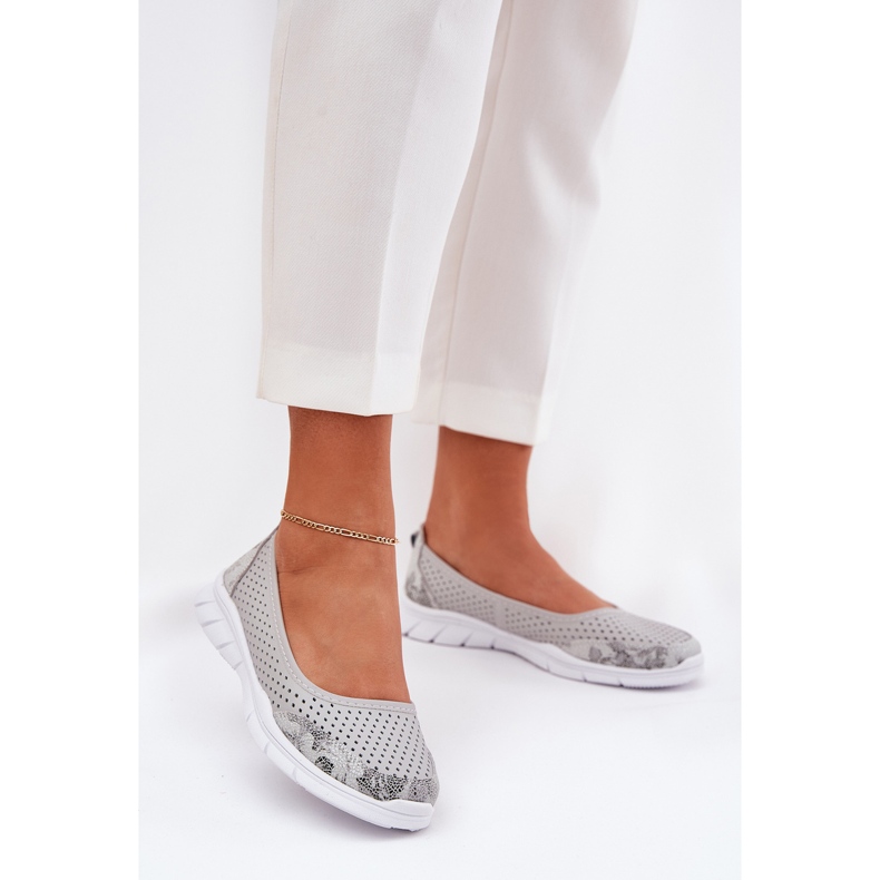 Leather Openwork Vinceza Ballerinas 95323 Gray grey 2