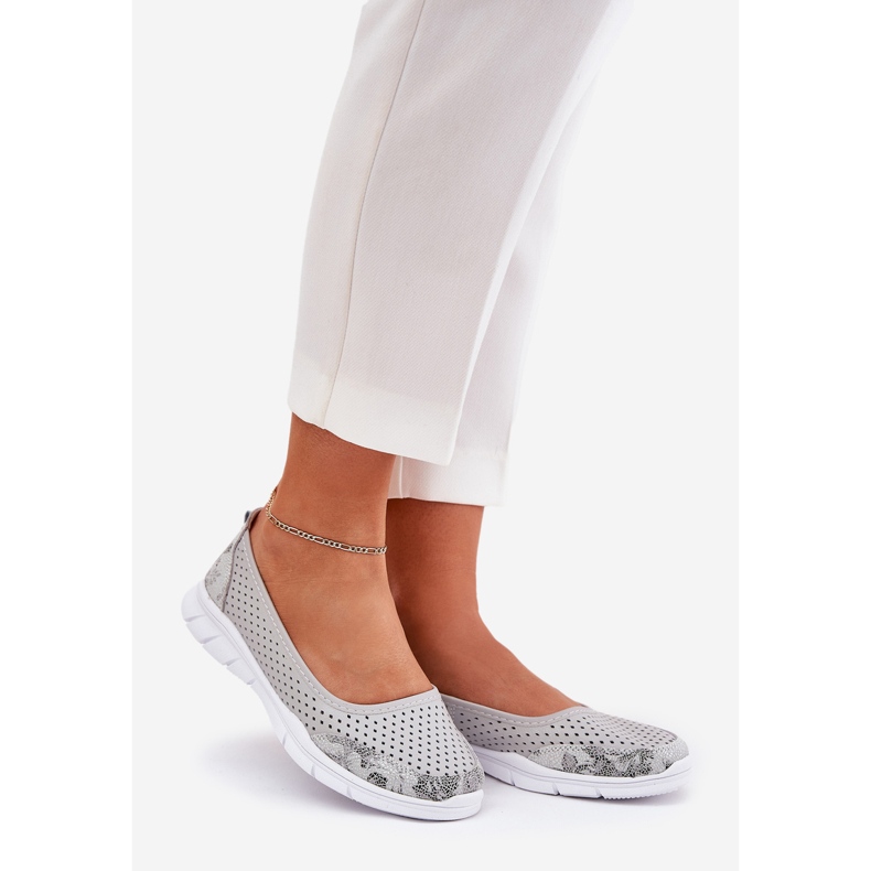 Leather Openwork Vinceza Ballerinas 95323 Gray grey 1