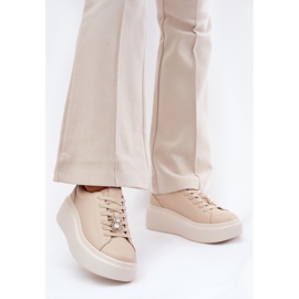 Women's leather sports shoes on the platform with Vinceza 39922 beige 2
