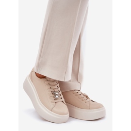 Women's leather sports shoes on the platform with Vinceza 39922 beige 1