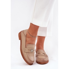 Elegant women's loafers made of natural vinceza leather 18100 beige 2