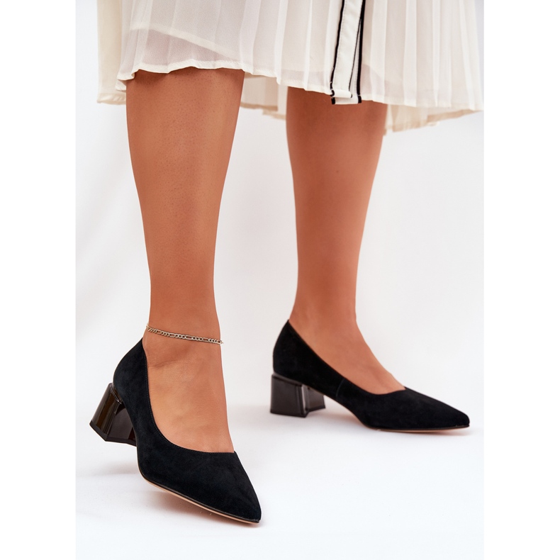 Suede smooth pumps with pointed tools Vinceza 66736 black 2